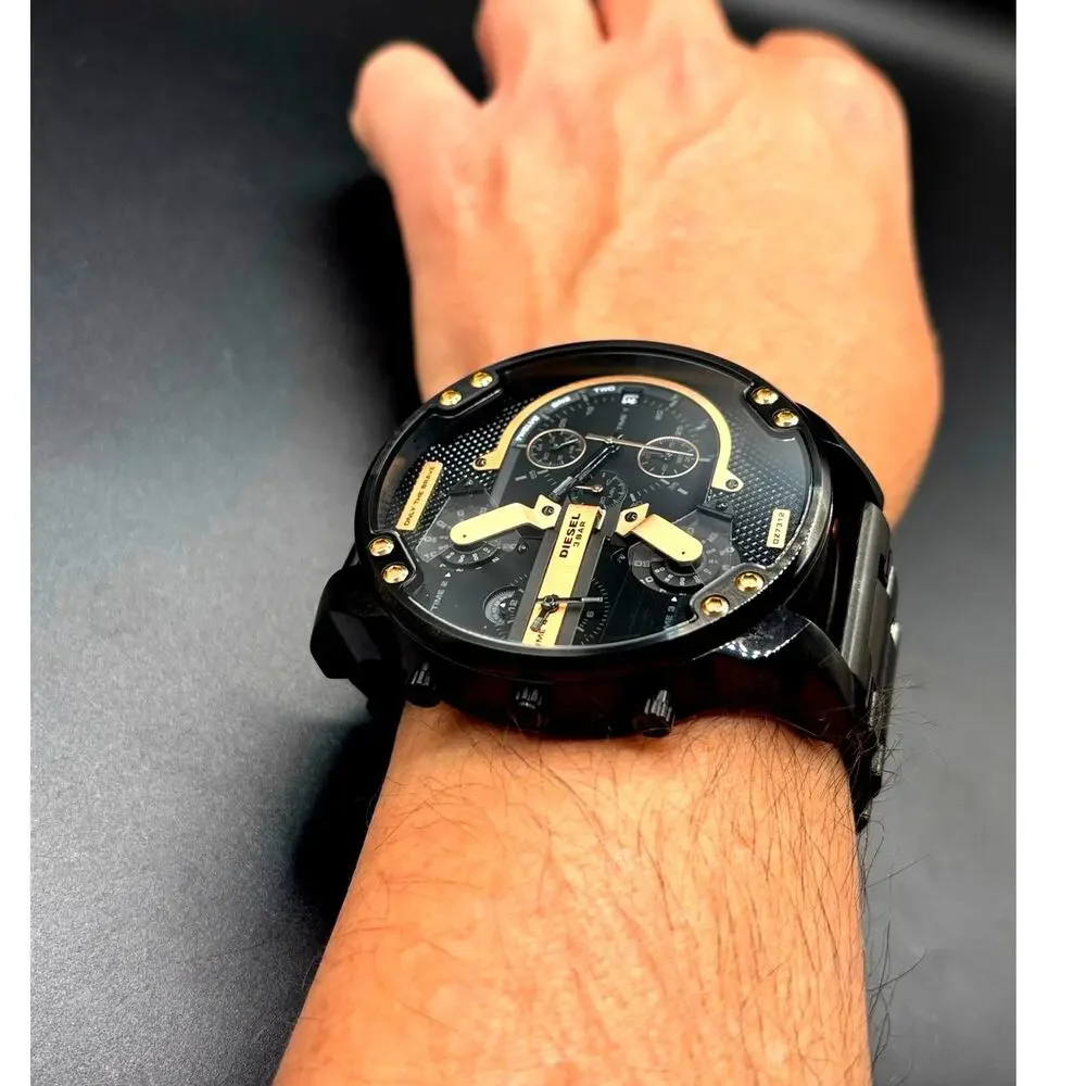 Diesel Mr Daddy 2.0 DZ7312 Black Rose Gold Dial Multi Time Zone Men's Watch